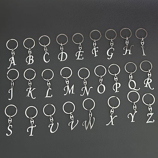 1pc Fashionable Stainless Steel 26-Letter Keychain - The Perfect Choice for Men's Backpacks and Car Accessories, Minimalist Pendant