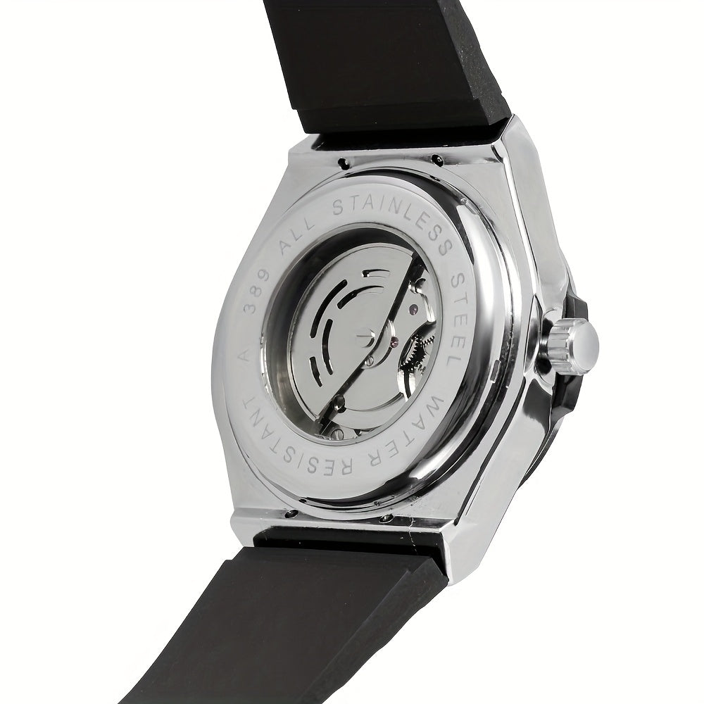 Classic And Easy Men'S Business Style Automatic Mechanical Watch Casual Large Dial Calendar Silicone Sports Student Military Wristwatch Clock Mechanism Best Gifts with Box, Without Battery