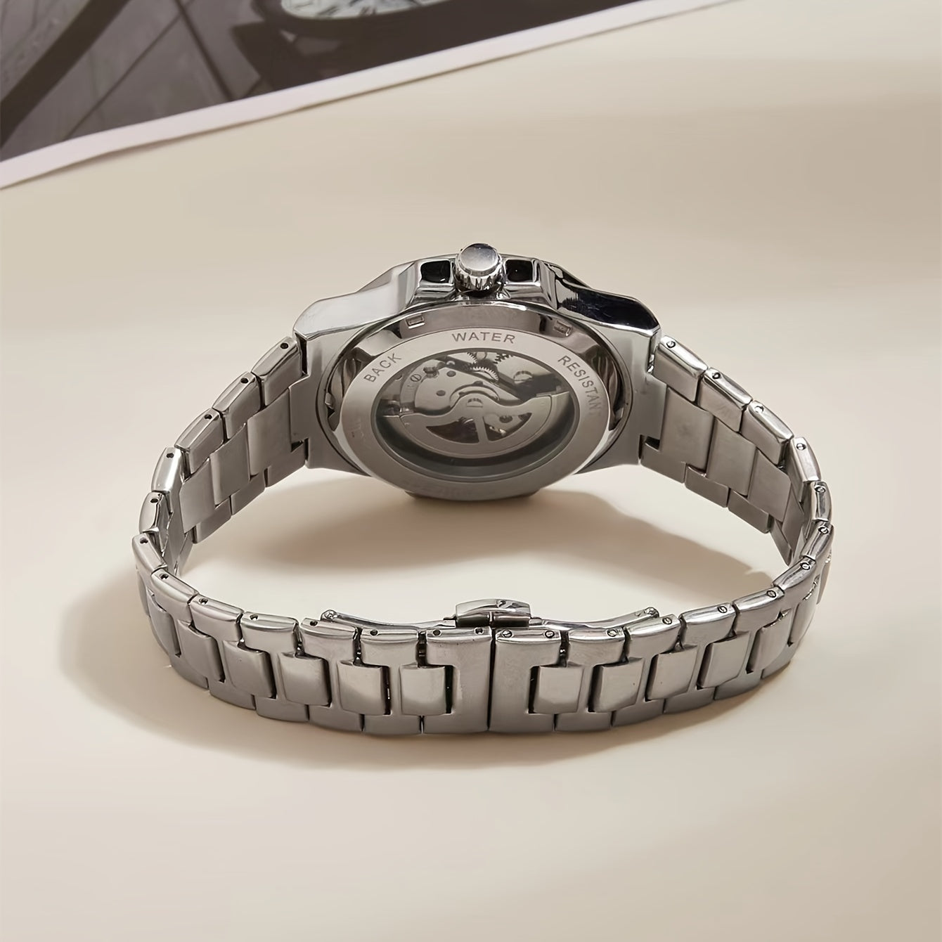 Men'S Fully Automatic Business And Leisure Watch with All Metal Case, Stainless Steel Butterfly Buckle Strap, Trendy And Fashionable Night Light, And High-End Hollowed Out Mechanical Watch for Business And Leisure Men, Suitable As a Christmas Gift