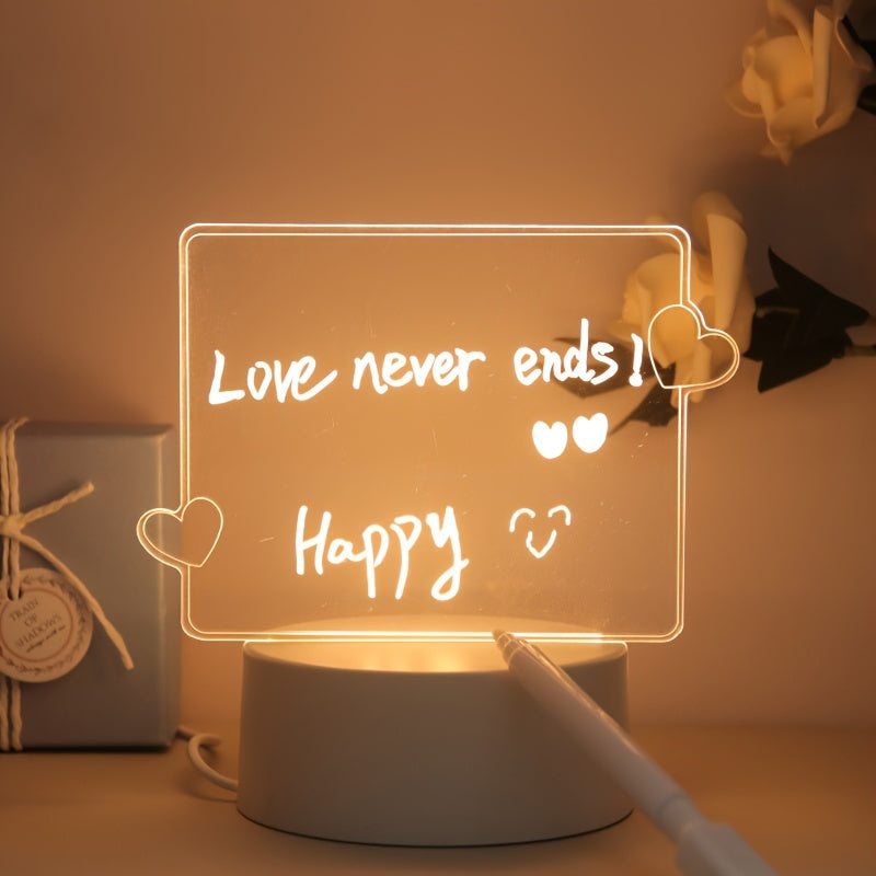 1pc USB Powered Message Board Night Light And Pen, Creative Night Light, Birthday Gift, Bedroom, Living Room, Study Decor Lamp, 3D Heart Night Light