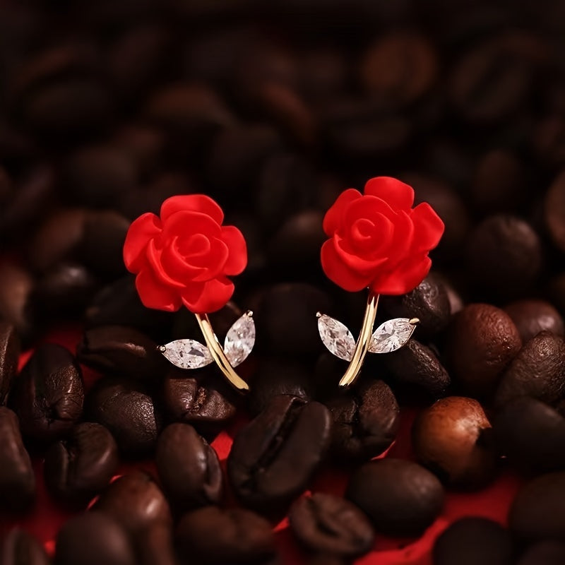 New Red Rose Earrings: Exquisite and Elegant Rose Stud Earrings, Trendy and Versatile Ear Accessories