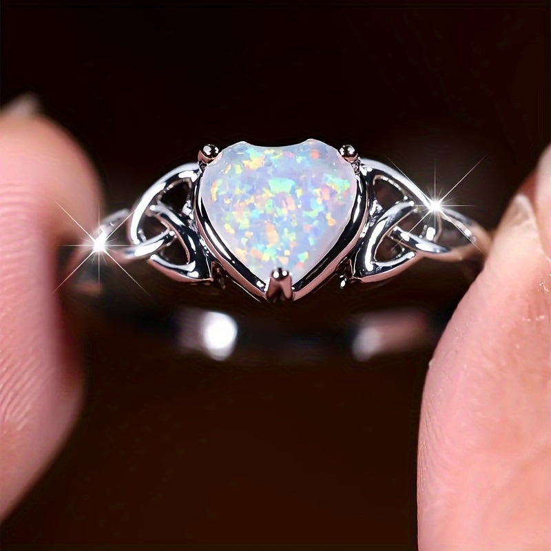 Coquettish Style Promise Ring with Simulated Acrylic Heart Celtic Design Band for Girls, Engagement/Wedding Ring Gift for Your Love, for Teenager