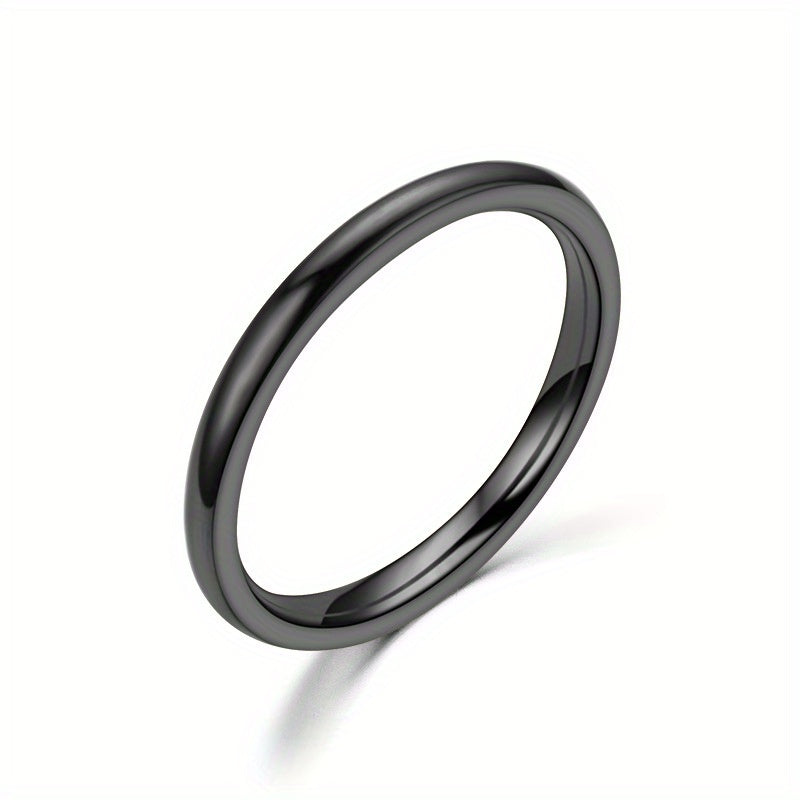 1pc Men's Minimalist Stainless Steel Ultra-Thin Dual-Layered Polished Ring - Sleek Modern Design for Casual Attire, Durable Comfort Fit Casual Jewelry, Unplated Metallic Finish - Black / #7