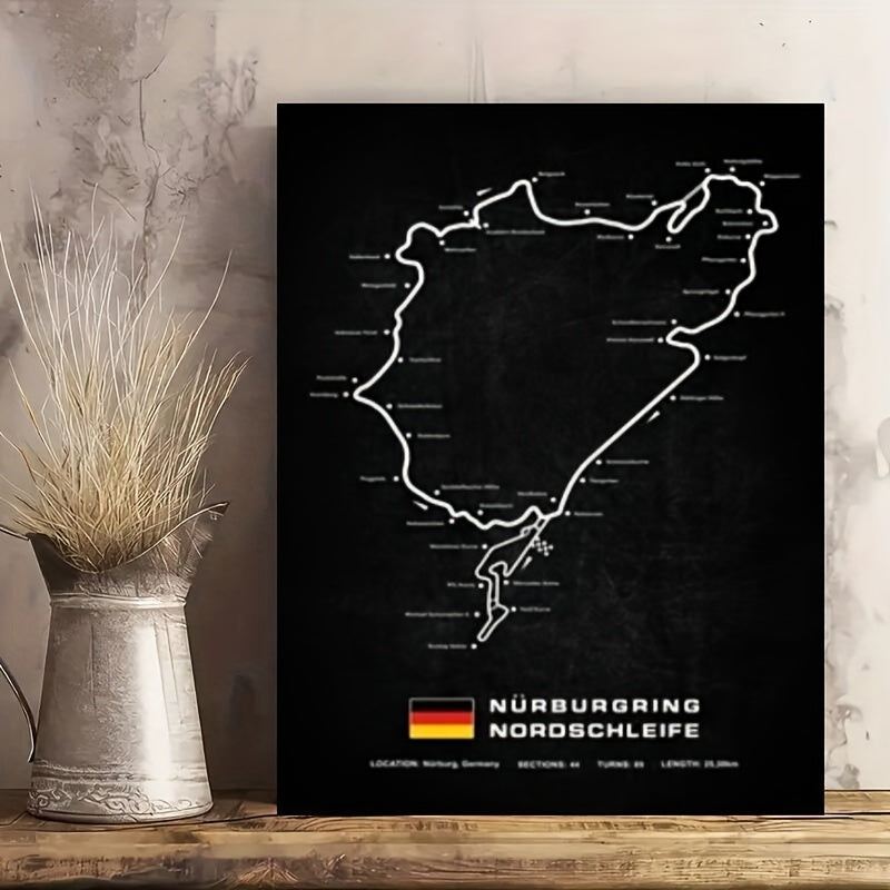 1pc Nurburgring Nordschleife Track Map Wall Art - Iconic German Race Circuit Poster Print, Motorsport-Themed Decor for Home, Office, for Cave & Racing Fans Gift, Christmas Decor