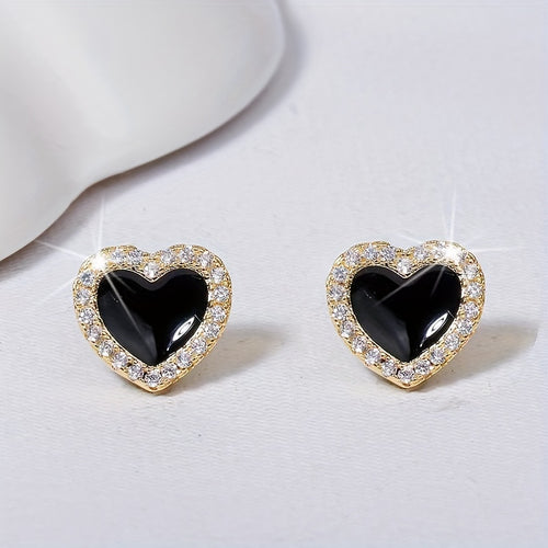 1 Pair Fashion Lovely Heart Earrings Summer High End Sense Versatile Studs Women Rhinestone Geometric Earrings