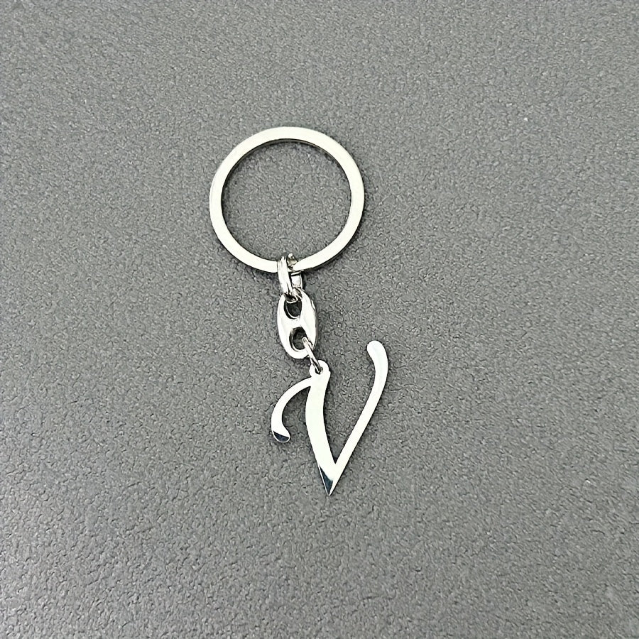 1pc Fashionable Stainless Steel 26-Letter Keychain - The Perfect Choice for Men's Backpacks and Car Accessories, Minimalist Pendant