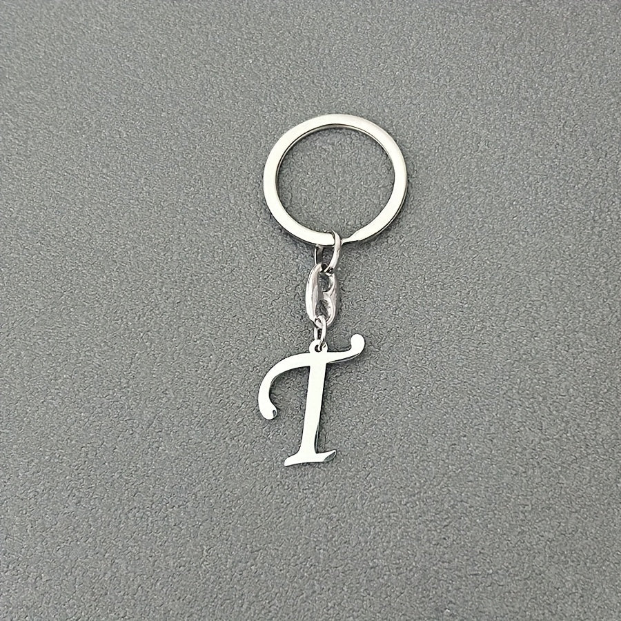 1pc Fashionable Stainless Steel 26-Letter Keychain - The Perfect Choice for Men's Backpacks and Car Accessories, Minimalist Pendant