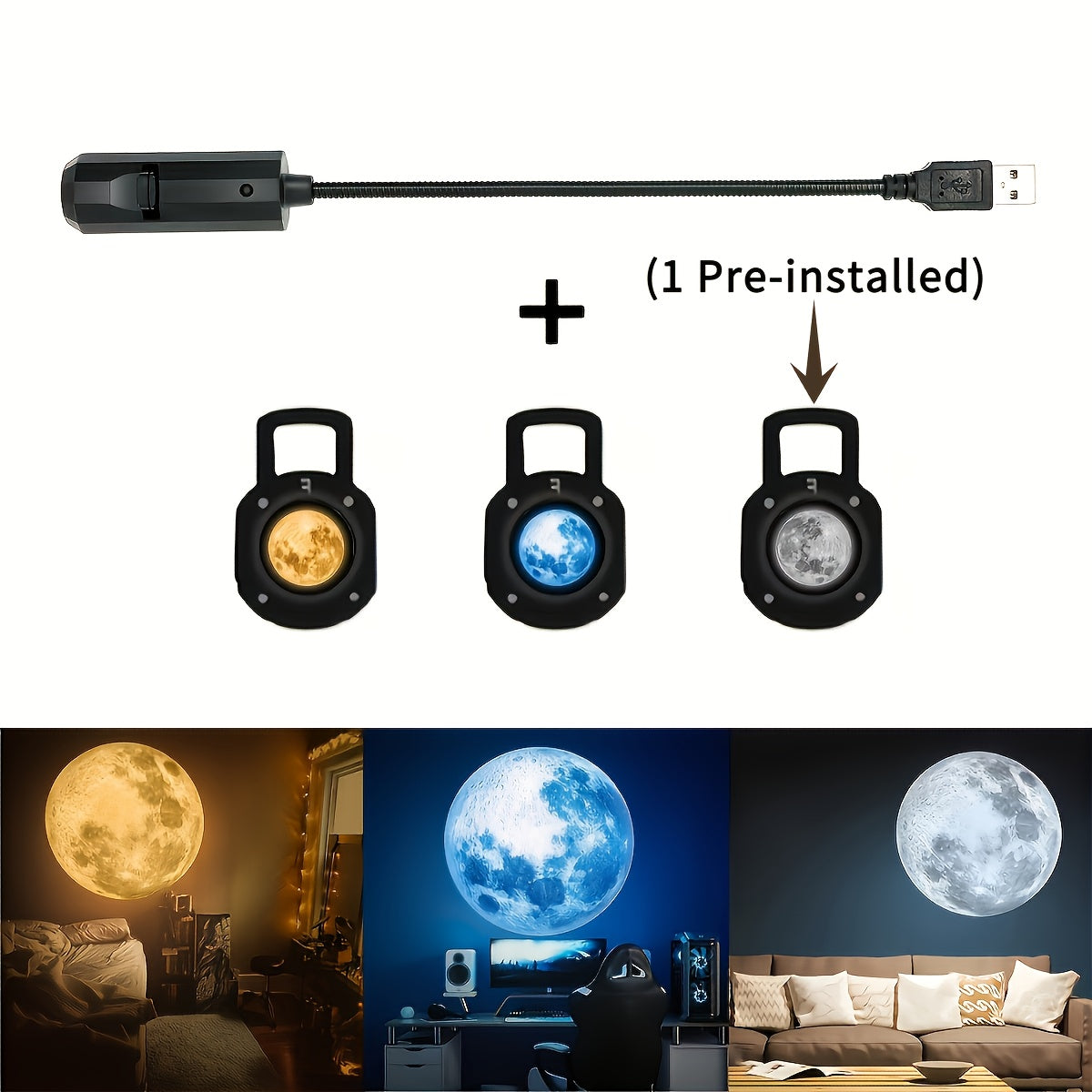 Starry Sky Projection Lamp, USB Powered, 360° Rotatable, Moon Lamp with Yellow, White, and Blue Slides, Bedroom Ceiling Decor Light, Proposal and Wedding Background Ambient Light, Portable Photo Prop, Perfect Essential Gift for 13 Holidays