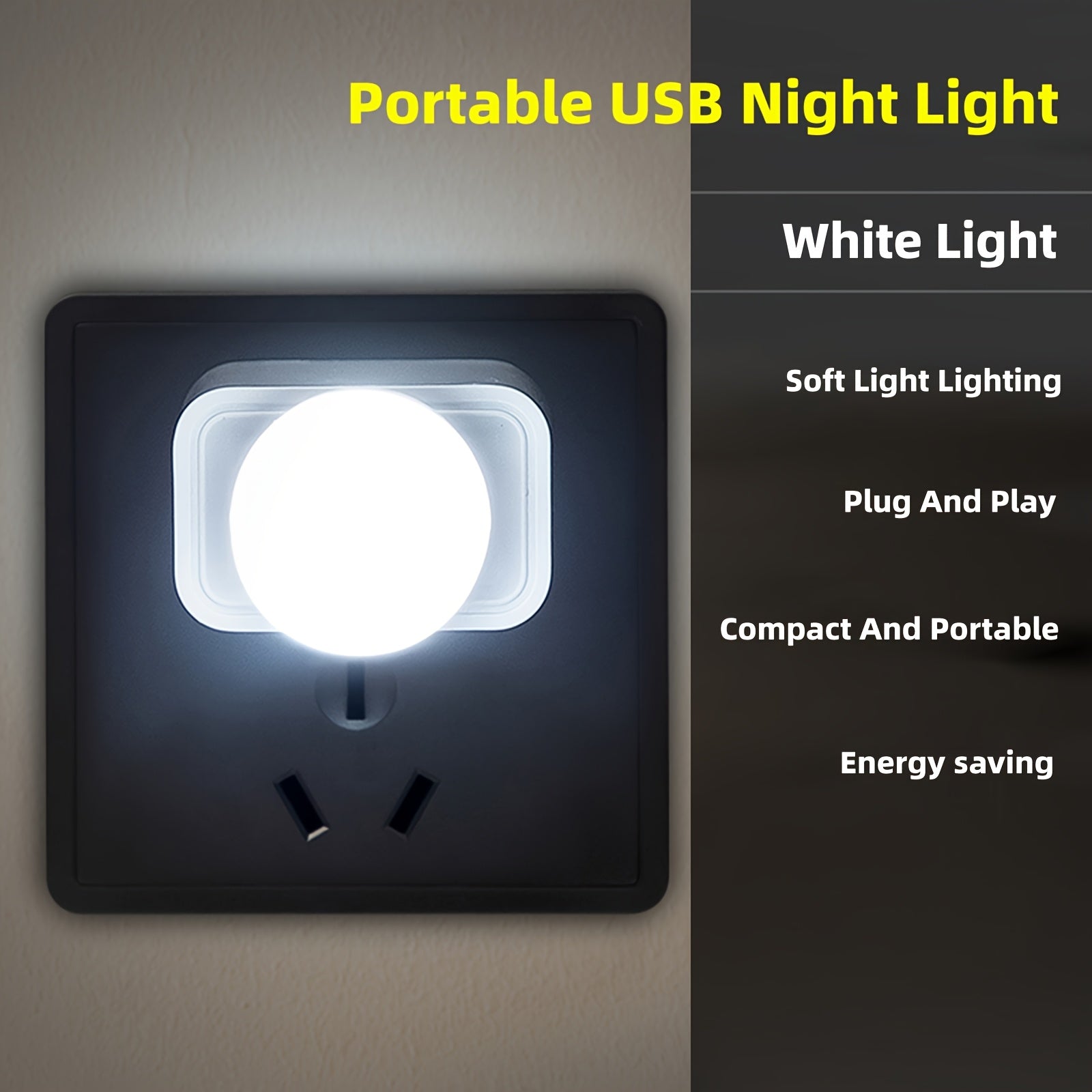 Mini USB Night Light with Warm White Color, Eye-Friendly Reading Lamp, USB Plug for Computer And Power Bank Charging, LED Night Light