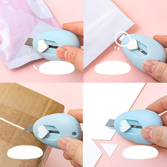 1pc New Portable Cute Cartoon Handheld Personal Portable Household Office Parcel Opening Craft Paper Cutting Knife, Usable in All 4 Seasons, Student Dormitory Journal Cutting Knife, Retractable Protective Design, Heart-Shaped Retractable Button