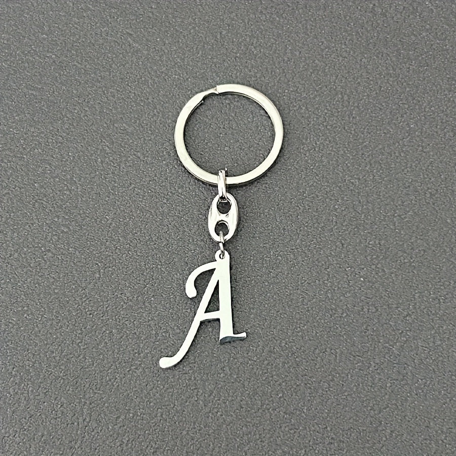1pc Fashionable Stainless Steel 26-Letter Keychain - The Perfect Choice for Men's Backpacks and Car Accessories, Minimalist Pendant