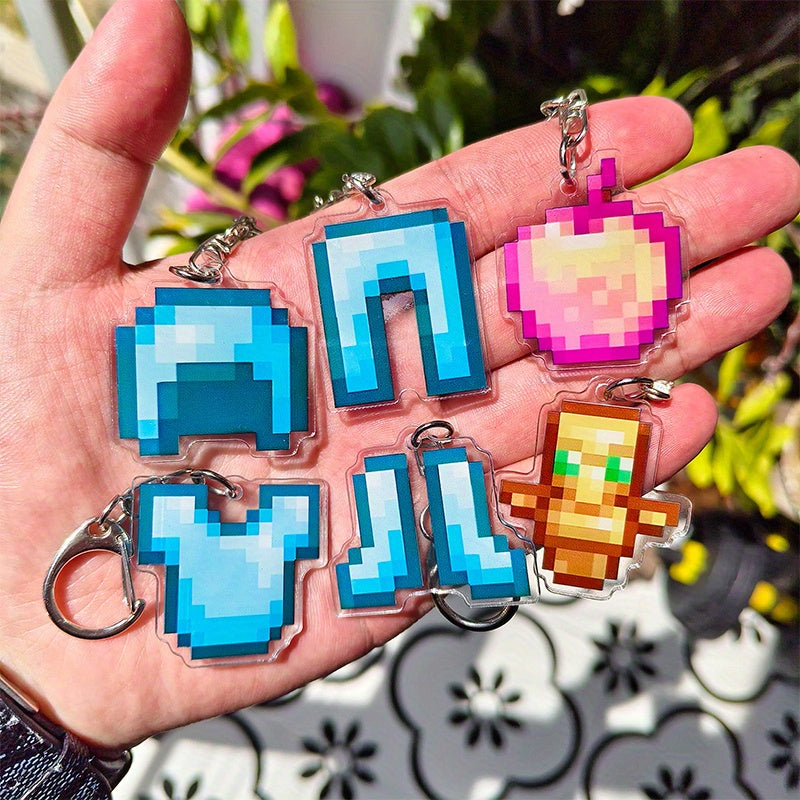 [2D Flat] [2D Flat] 2/4/6pcs, Pixel Style Pendant Keychain, Creative Game Peripheral Acrylic Backpack Pendant, Suitable for Holiday Party Surprise Gifts