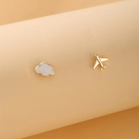 2pcs/Set Daily Minimalist Airplane Cloud Stud Earrings