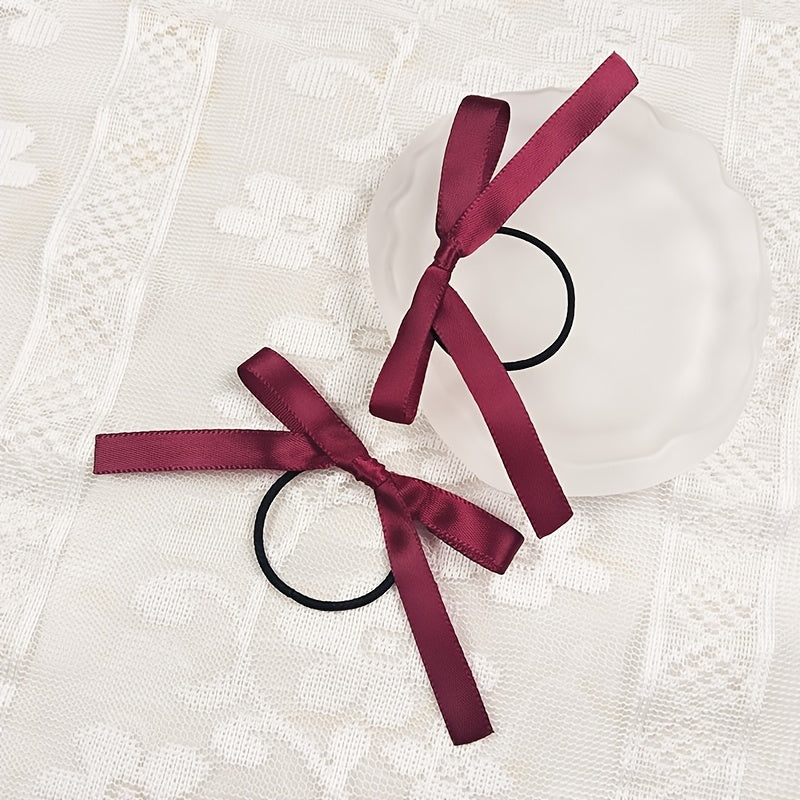 2pcs of Fashionable, Sweet, and Cute Bow Hair Ties, Versatile Burgundy and Black Bow Hair Ties, Suitable for Daily Wear as Hair Accessories