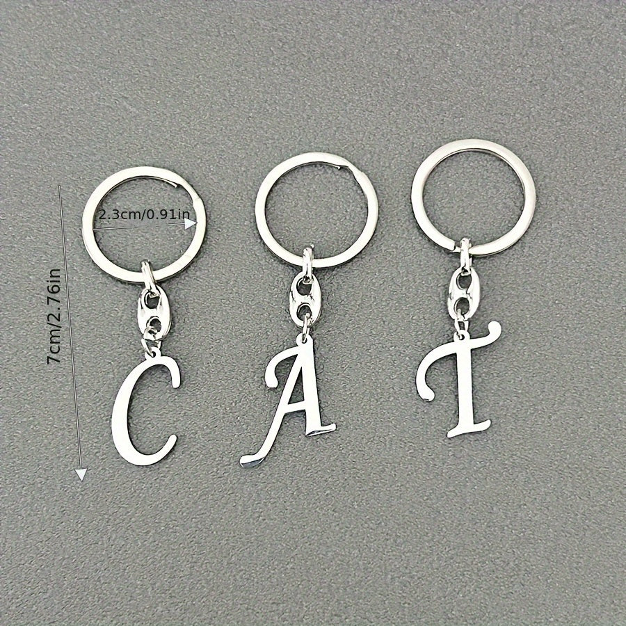 1pc Fashionable Stainless Steel 26-Letter Keychain - The Perfect Choice for Men's Backpacks and Car Accessories, Minimalist Pendant