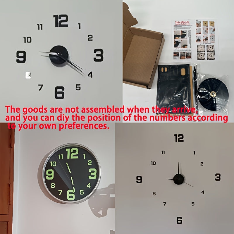 NONZHU Nordic Style Living Room Clock, DIY Acrylic Creative Clock Decoration, Simple Decoration Clock, Silent Wall Sticker Clock, Clock, Living Room and Bedroom Wall Sticker Creative Clock ((The Luminous Style Only Emits Light In Dark Environments)