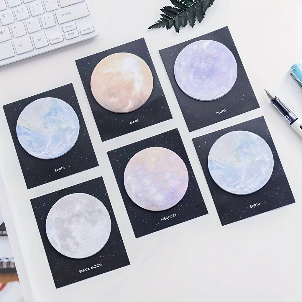 30 Sheets Per Book, 1/6pcs Planet Series Sticky Note Pads - Creative Celestial Body Memo Pad Set for Messages And Notes, Paper Material with Assorted Outer Space Designs - No Feathers