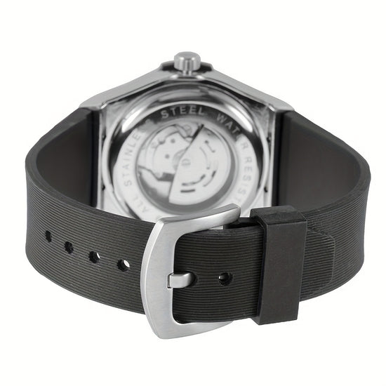 Classic And Easy Men'S Business Style Automatic Mechanical Watch Casual Large Dial Calendar Silicone Sports Student Military Wristwatch Clock Mechanism Best Gifts with Box, Without Battery
