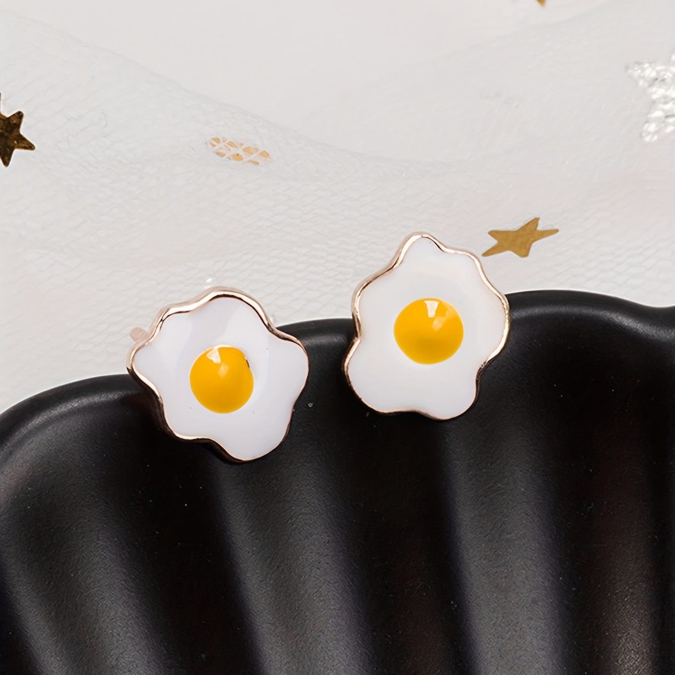 Creative Poached Egg Design Enamel Stud Earrings Cute Style Alloy Silver Plated Jewelry Trendy Gift For Women