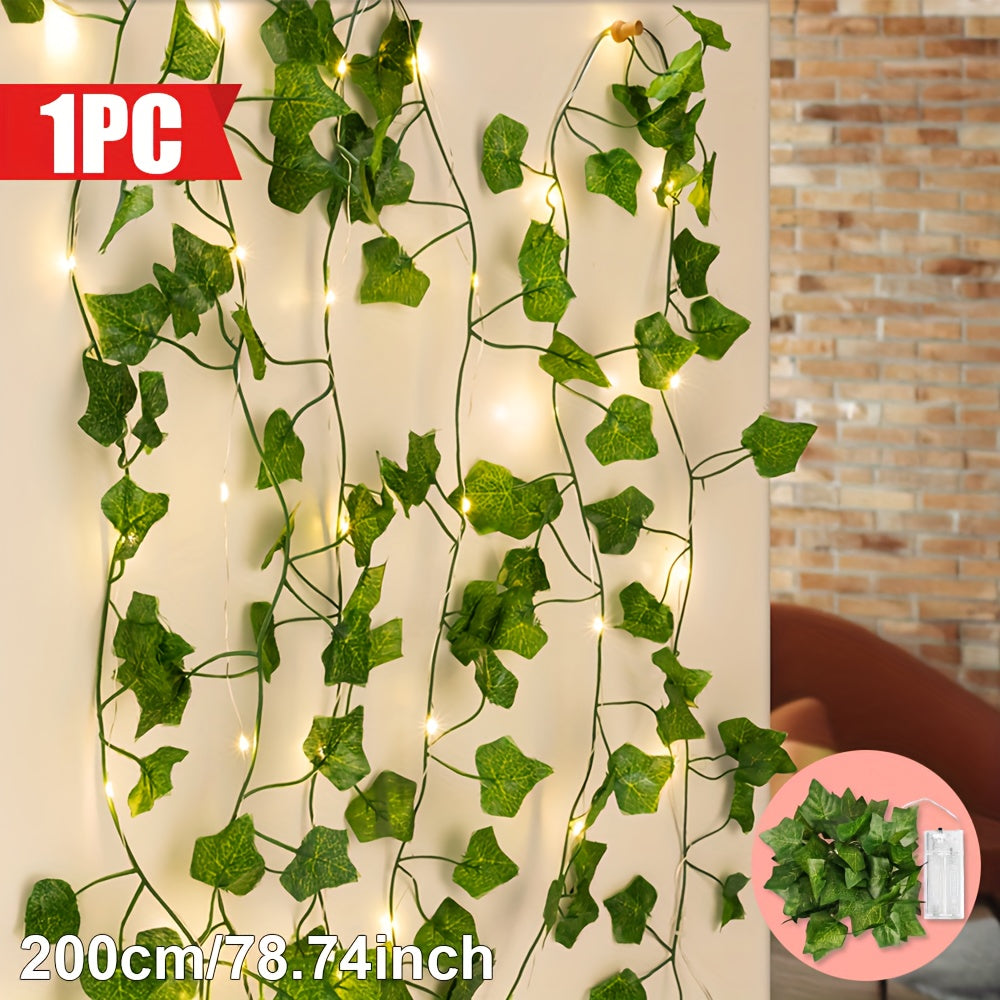 1pc, 200CM/20LED, Artificial Green Ivy String Lights, Vine Fairy Wreath Lights, for Family, Bedroom, Party, New Year, Wedding, Festival, Spring Decorations, Mother'S Day, Valentine'S Day, Wall Decoration, Easter, Battery Not Included