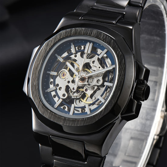 Men'S Fully Automatic Business And Leisure Watch with All Metal Case, Stainless Steel Butterfly Buckle Strap, Trendy And Fashionable Night Light, And High-End Hollowed Out Mechanical Watch for Business And Leisure Men, Suitable As a Christmas Gift