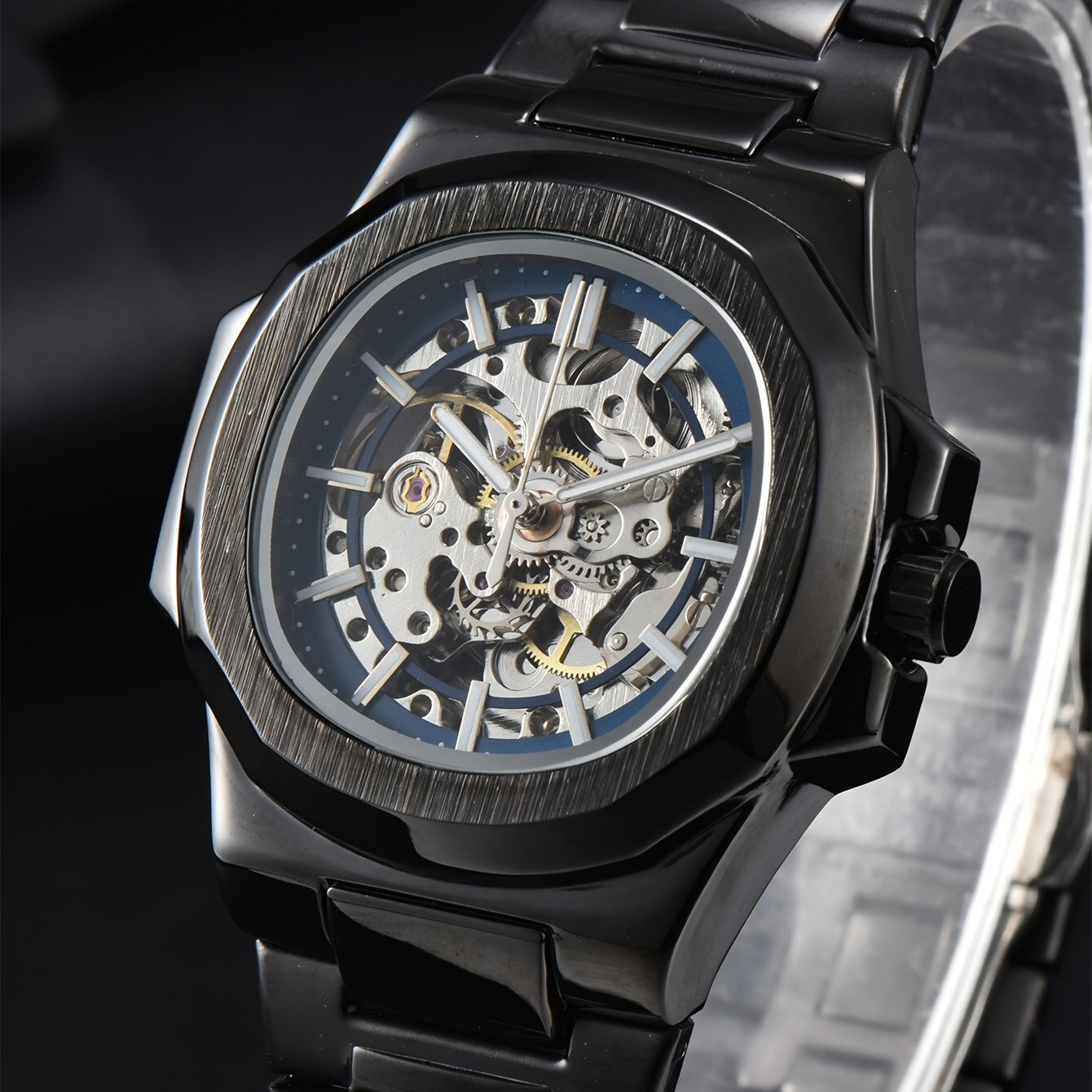 Men'S Fully Automatic Business And Leisure Watch with All Metal Case, Stainless Steel Butterfly Buckle Strap, Trendy And Fashionable Night Light, And High-End Hollowed Out Mechanical Watch for Business And Leisure Men, Suitable As a Christmas Gift