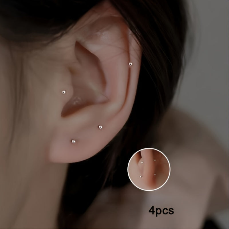 2/4/8pcs No-Remove Hypoallergenic Ear Studs, Double Ball Minimalist Jewelry Helix/Tragus Piercing, Effortless & Comfort