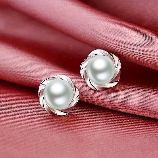 Everyday Elegance, Elegant Faux Pearl Stud Earrings for Women - Chic Alloy Fashion Jewelry with Classic Round Design, Perfect for Daily Wear, Pearl Earrings