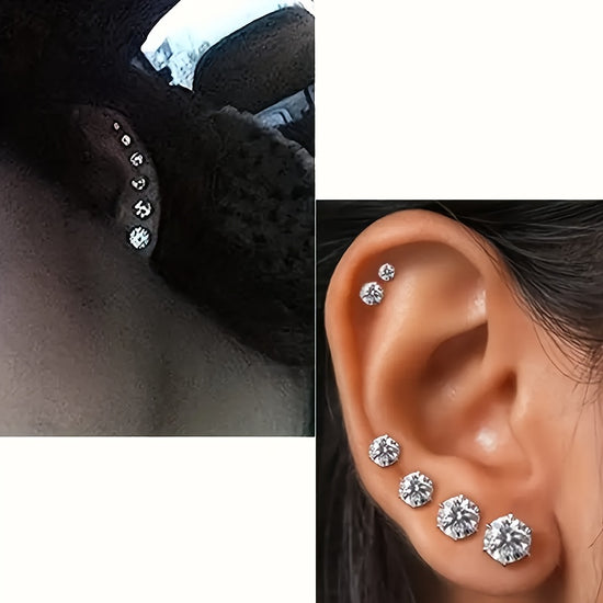 2pcs Exquisite Stainless Steel Stud Earring for Men Women, Synthetic Zirconia Ear Studs Ear Bone Studs Cochlear Nail Men's Stud Jewelry 3-8mm