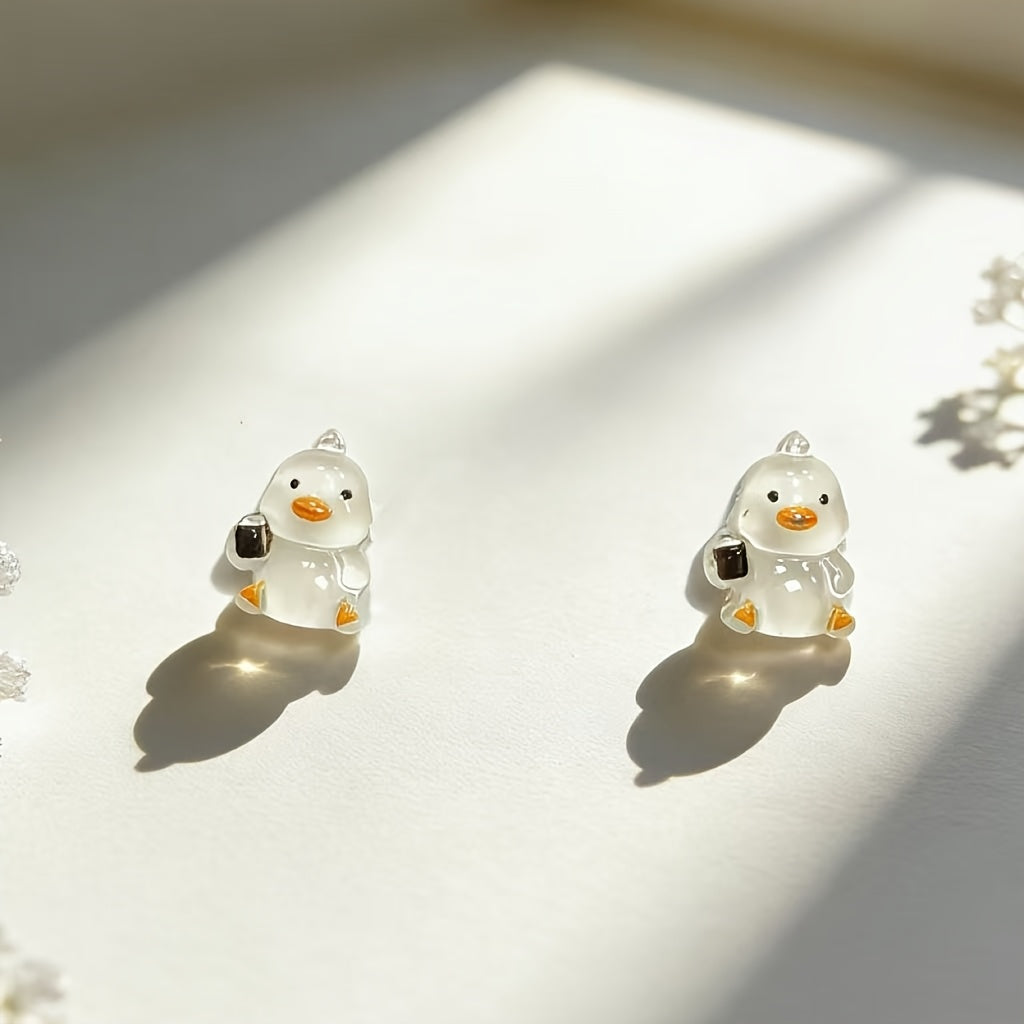 These Adorable Earrings Shaped Like Cartoon Ducks, Featuring a White End, Are Ideal for Everyday Wear And Party Ensembles for Ladies