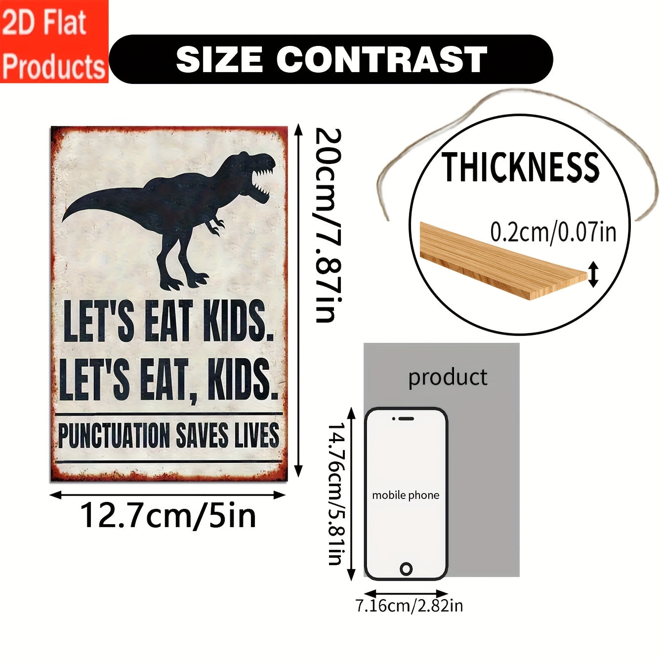2D Flat Decorative Plaque And Ornament - Vintage Square Wooden Sign Saying 'Let'S Eat, Kids' with 2D Printing, Fun Wall Art Decoration Suitable for English Classrooms, Gifts for High School And Middle School Teachers, Back-To-School Decor