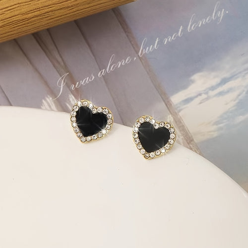 1 Pair Fashion Lovely Heart Earrings Summer High End Sense Versatile Studs Women Rhinestone Geometric Earrings