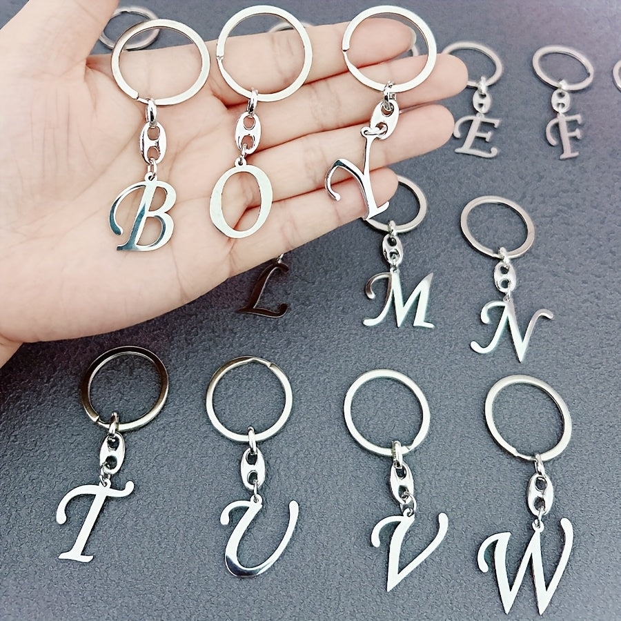 1pc Fashionable Stainless Steel 26-Letter Keychain - The Perfect Choice for Men's Backpacks and Car Accessories, Minimalist Pendant