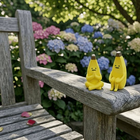2pcs Different Shaped Banana Statues - Smiling And Frowning Face Expressions Collectible Desktop Decor, Resin Plastic Characters for Car And Home, Fun Birthday/Christmas/Halloween Gift (Yellow Banana Models)