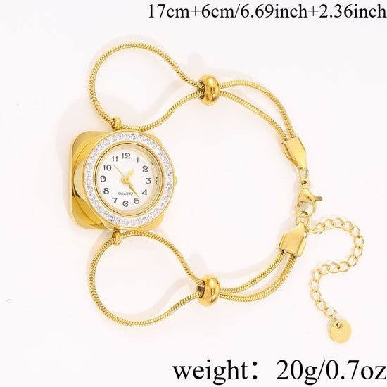Stainless Steel Synthetic Zirconia Women'S Bracelet Watch –2pcs(Bracelet+Gift Box), Classic Style, Durable & Washable Design, Perfect for Daily Wear, Party, And All Seasons, Ideal G