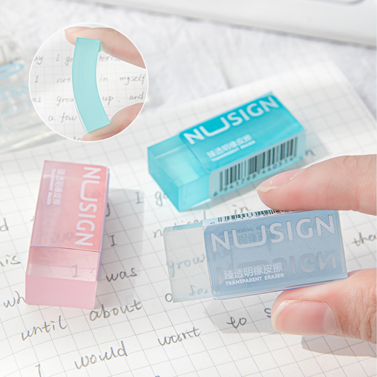 Deli Lovely Eraser for Ins Simplicity Solid Color Eraser Transparent Visible Pencil Eraser Back to School Cute Student Supplies (Color Random)