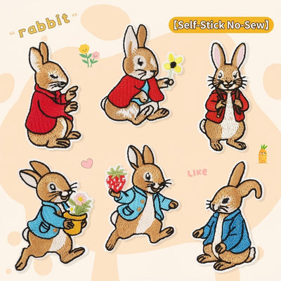 1pc Multi-Color Cute Little Rabbit Self-Adhesive Embroidery Patch, Cartoon Anime DIY Embroidery Handicraft Accessory, Apparel Decorative Accessory Supply Patch, Convenient Multi-Functional Aesthetic Item, Beautiful Sewing Craft Decorative Sticker
