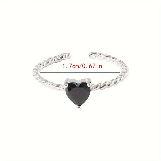 1pc Women'S Open Ring, Black Zirconia Heart Twist Ring for Women, New Niche Design Light Luxury Fashion Individualistic Cold Style