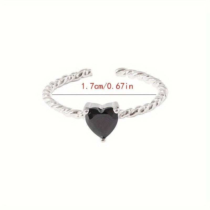 1pc Women'S Open Ring, Black Zirconia Heart Twist Ring for Women, New Niche Design Light Luxury Fashion Individualistic Cold Style
