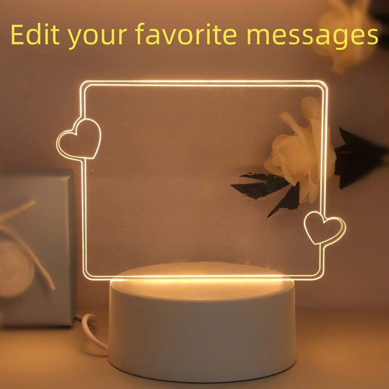 1pc USB Powered Message Board Night Light And Pen, Creative Night Light, Birthday Gift, Bedroom, Living Room, Study Decor Lamp, 3D Heart Night Light