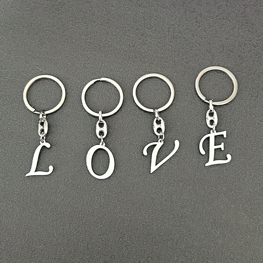 1pc Fashionable Stainless Steel 26-Letter Keychain - The Perfect Choice for Men's Backpacks and Car Accessories, Minimalist Pendant
