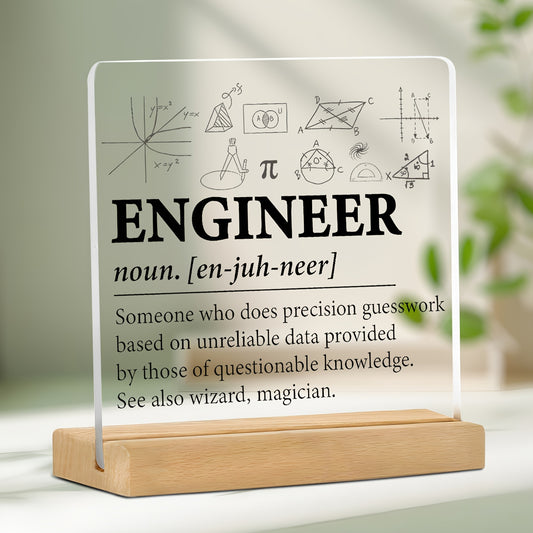 2D Flat, Engineer's Acrylic Desk Sign with Wooden Stand - Perfect for Office, Bookshelf, or Bedroom Decor Halloween Christmas decorations