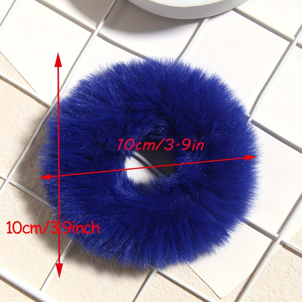1pc Elegant Fluffy Faux Fur Hair Tie - Soft Plush Elastic Hair Band in Pink, Cream, White, Black, and Light Blue for Women, Cute Hair Accessorie