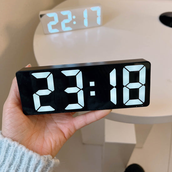 Latest Digital Clock, LED Alarm Clock for Bedroom, Electronic Desk Clock with Temperature Display, Adjustable Brightness, 12/24 Hour, Bedroom Wall Clock (No Battery, No Adapter)