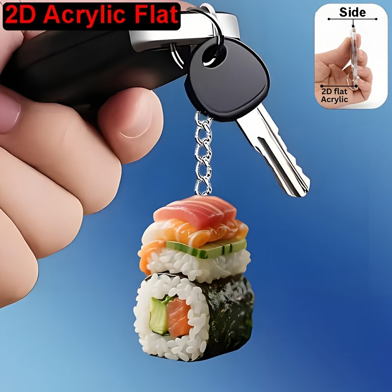 2D Flat, Fun Sushi Acrylic Keychain, Suitable for Bag and Car Keychain Decoration, Small Holiday Gift, 2D Flat