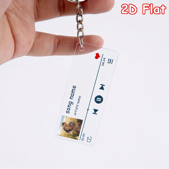 2D Flat, Customized 2D Flat Car Key Decorations, Customized Acrylic Music Player Keychains Can Be Personalized with Photos and Text for Individualization. They Are Suitable for Couples, Families and Friends and Are Excellent Choices as Holiday