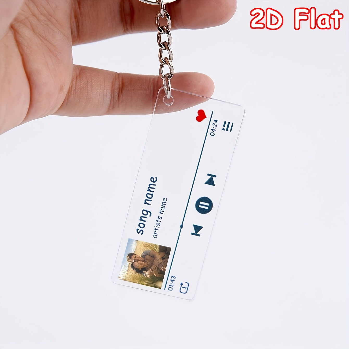 2D Flat, Customized 2D Flat Car Key Decorations, Customized Acrylic Music Player Keychains Can Be Personalized with Photos and Text for Individualization. They Are Suitable for Couples, Families and Friends and Are Excellent Choices as Holiday