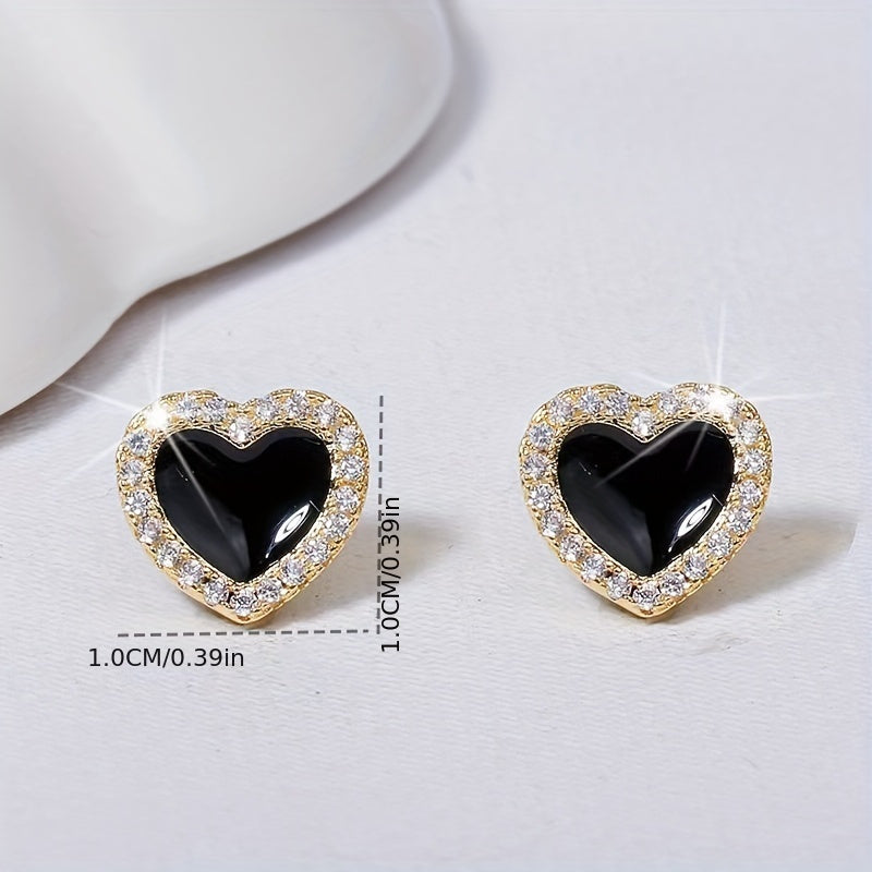 1 Pair Fashion Lovely Heart Earrings Summer High End Sense Versatile Studs Women Rhinestone Geometric Earrings