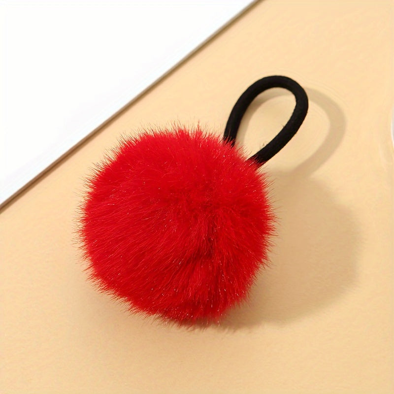 Candy Color Pompom Hair Rope Internet Celebrity High Ponytail Hair Tie Hair Rope Fluffy Hair Band Hair Additions