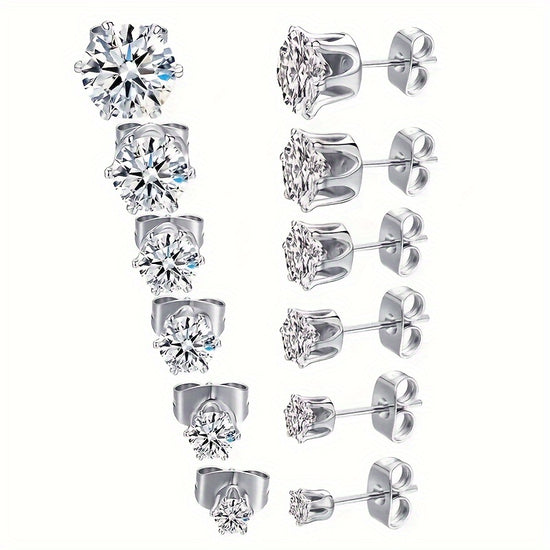 2pcs Exquisite Stainless Steel Stud Earring for Men Women, Synthetic Zirconia Ear Studs Ear Bone Studs Cochlear Nail Men's Stud Jewelry 3-8mm